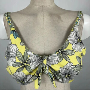 La Vie en Rose Yellow Floral Knot Front Bikini Top XXL Plus Size Tropical NWT
